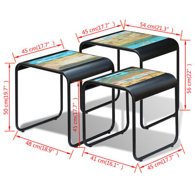 vidaXL 3-dijelni set uklapajućih stolića od masivnog obnovljenog drva