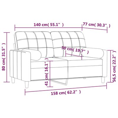 vidaXL Dvosjed s jastucima tamnosivi 140 cm od tkanine