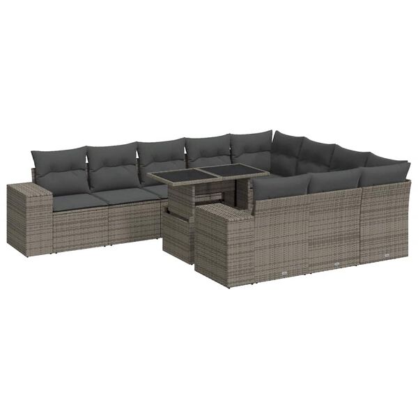 vidaXL 11-dijelni set vrtnih sofa od poliratana s jastucima sivi