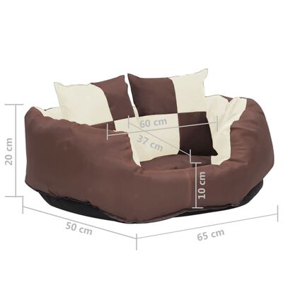 vidaXL Dvostrani perivi jastuk za pse smeđi i krem 65 x 50 x 20 cm