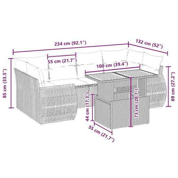 vidaXL 7-dijelni set vrtnih sofa od poliratana s jastucima bež