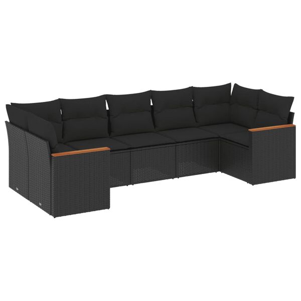 vidaXL 7-dijelni set vrtnih sofa od poliratana s jastucima crni