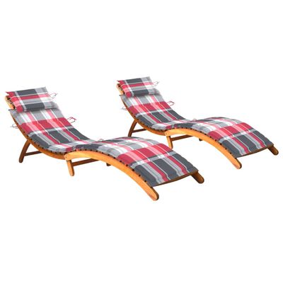 vidaXL Ležaljke za sunčanje s jastucima 2 kom masivno bagremovo drvo