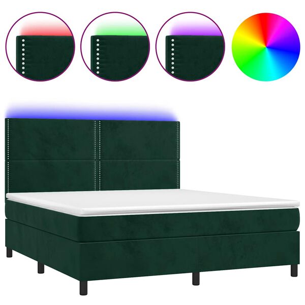 vidaXL Krevet box spring s madracem LED tamnozeleni 180x200 cm bar&scaron;un