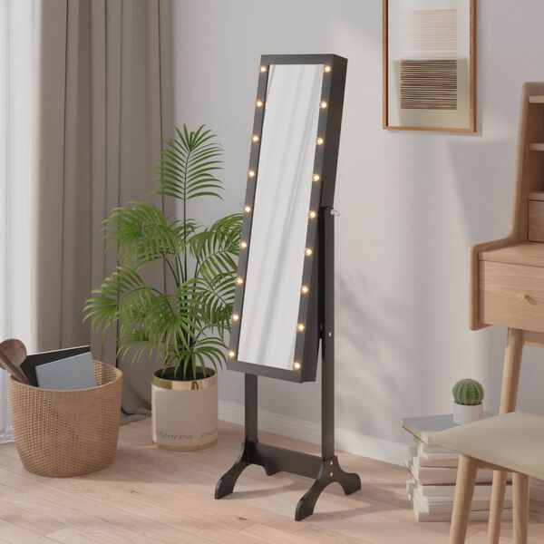 vidaXL Samostojeće ogledalo s LED svjetlima crno 34 x 37 x 146 cm