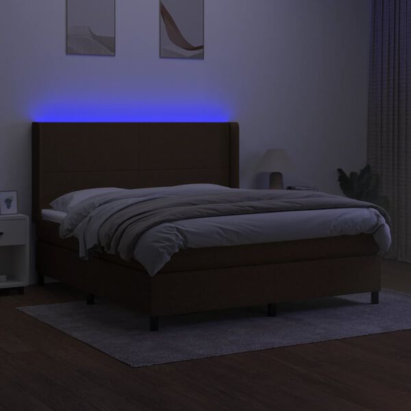 vidaXL Krevet box spring s madracem LED tamnosmeđi 180x200 cm tkanina