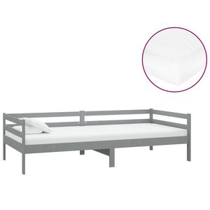 vidaXL Dnevni ležaj s madracem 90 x 200 cm sivi od masivne borovine