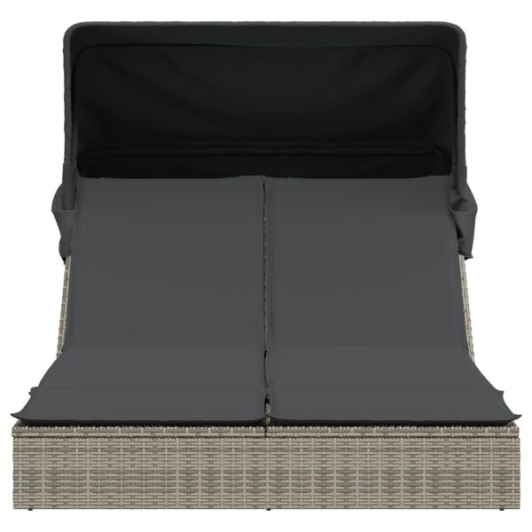 vidaXL Dupla ležaljka za sunčanje s krovom i jastucima siva poliratan