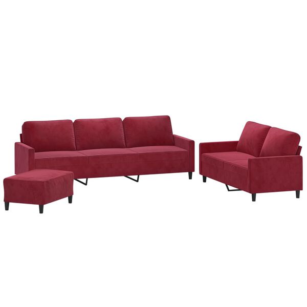 vidaXL 3-dijelni set sofa s jastucima crvena boja vina bar&scaron;unasti