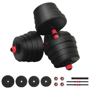vidaXL 2-u-1 set bučica i olimpijske &scaron;ipke 30 kg Crna i crvena