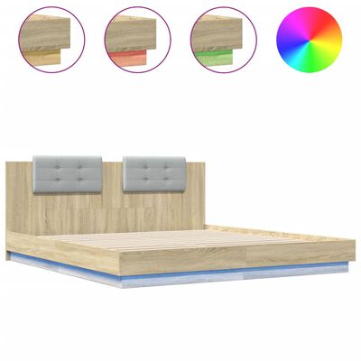 vidaXL Okvir kreveta s uzglavljem LED boja hrasta sonome 180 x 200 cm