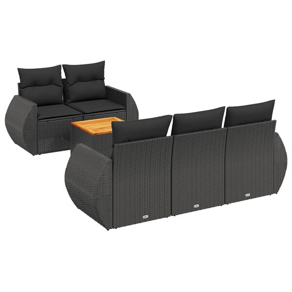 vidaXL 6-dijelni set vrtnih sofa s jastucima crni od poliratana
