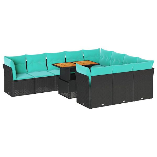 vidaXL 11-dijelni set vrtnih sofa od poliratana s jastucima crni