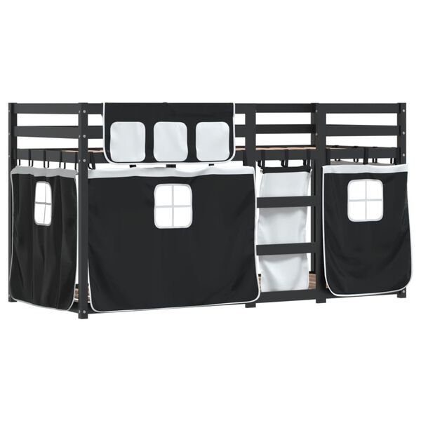 vidaXL Krevet na kat sa zavjesama bijelo-crni 80 x 200 cm od borovine