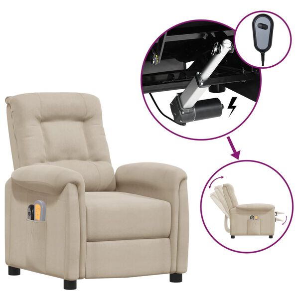 vidaXL Električna masažna fotelja od mikrovlakana krem