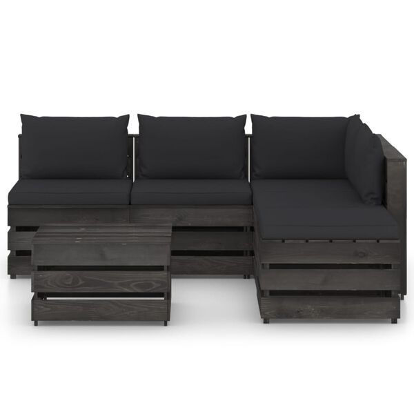 vidaXL 6-dijelna vrtna garnitura s jastucima sivo impregnirano drvo