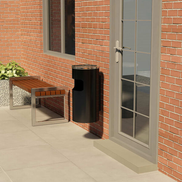 vidaXL Zidna kanta za smeće s pepeljarom čelična 26 L crna