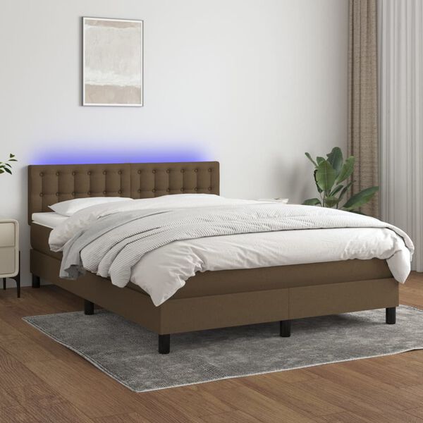 vidaXL Krevet box spring s madracem LED tamnosmeđi 140x190 cm tkanina