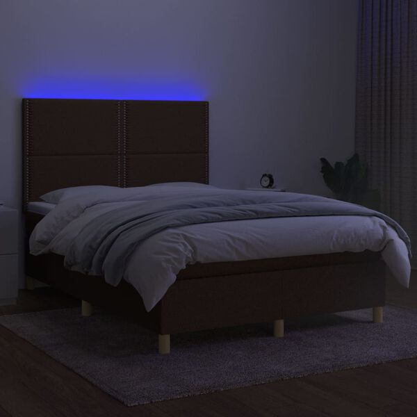 vidaXL Krevet box spring s madracem LED tamnosmeđi 140x190 cm tkanina