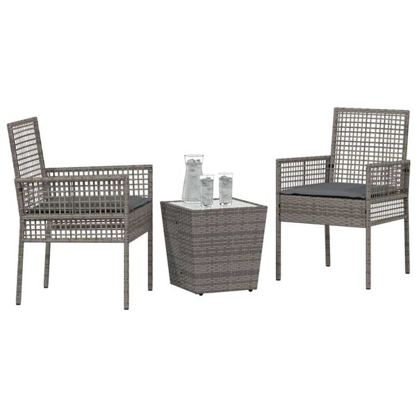 vidaXL Bistro set za vrt 3 pcs Siva Poli ratan
