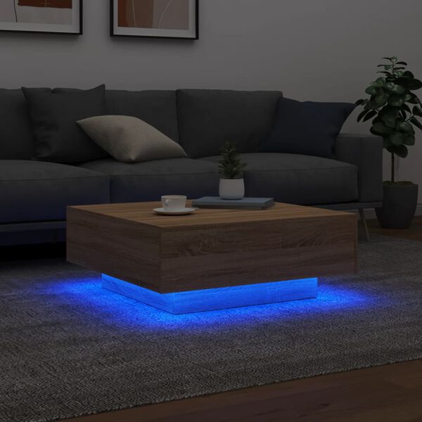 vidaXL Stolić za kavu s LED svjetlima boja hrasta sonome 80x80x31 cm