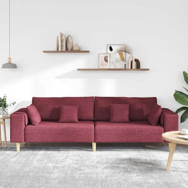 vidaXL Tkaninska sofa s jastukom Vinska crvena 208 cm tkanina