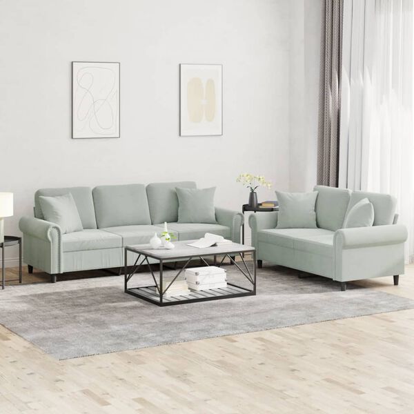 vidaXL 2-dijelni set sofa s jastucima svjetlosivi bar&scaron;unasti