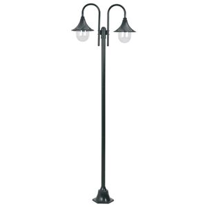 vidaXL Vrtna dvostruka stupna svjetiljka od aluminija E27 220 cm tamno zelena