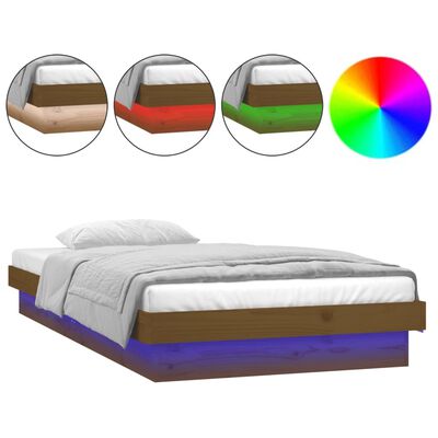 vidaXL LED okvir kreveta boja meda 75 x 190 cm mali od masivnog drva