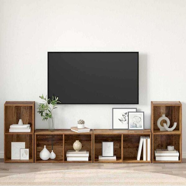 vidaXL Set TV komoda Zidne 4 pcs Staro drvo 37 x 37 x 72 cm