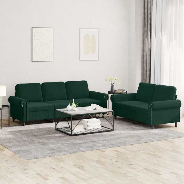 vidaXL 2-dijelni set sofa s jastucima tamnozeleni bar&scaron;unasti