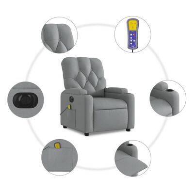 vidaXL Električni masažni naslonjač od tkanine svjetlosivi