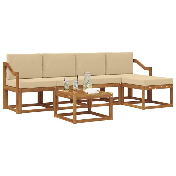 vidaXL Set vanjskih sofa 6 pcs Prirodna i bež Čvrsto drvo akacije
