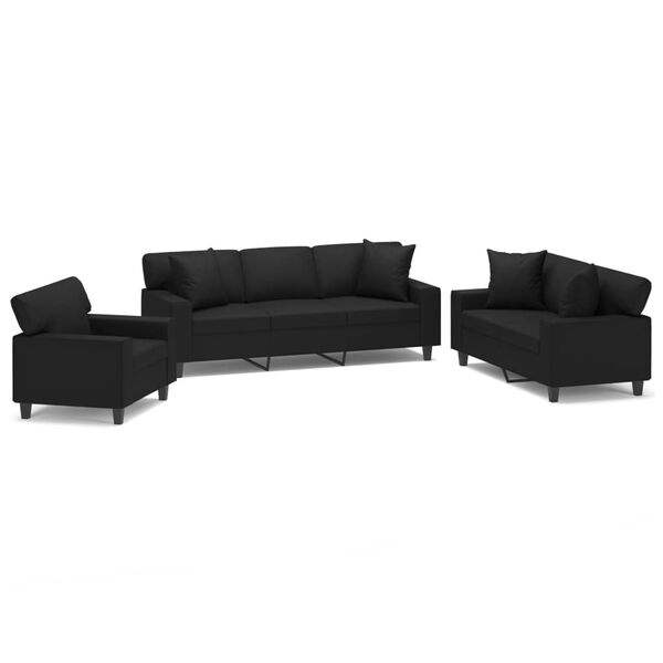 vidaXL 3-dijelni set sofa s jastucima crni od umjetne kože