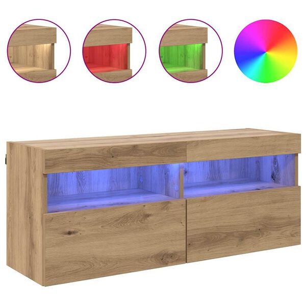 vidaXL TV zidni ormar S LED lampica Umjetnički hrast 100 x 30 x 40 cm