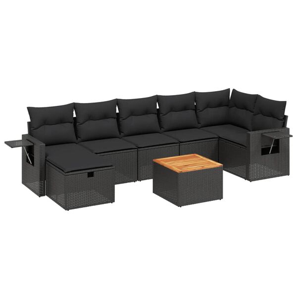 vidaXL 8-dijelni set vrtnih sofa od poliratana s jastucima crni