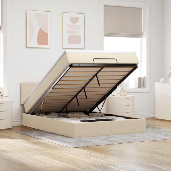 vidaXL Otomanski krevet s madracem krem 140x200 cm tkanine