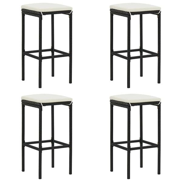 vidaXL Barski stolci s jastucima 4 kom crni od poliratana