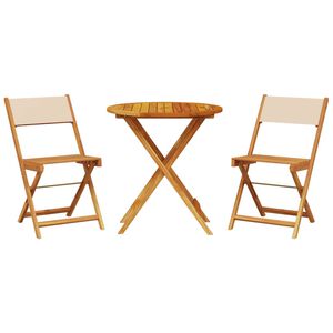 vidaXL 3-dijelni bistro set od tkanine i masivnog drva krem bež
