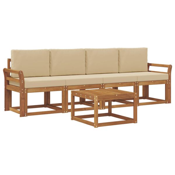 vidaXL Set vanjskih sofa 5 pcs Prirodna i bež Čvrsto drvo akacije