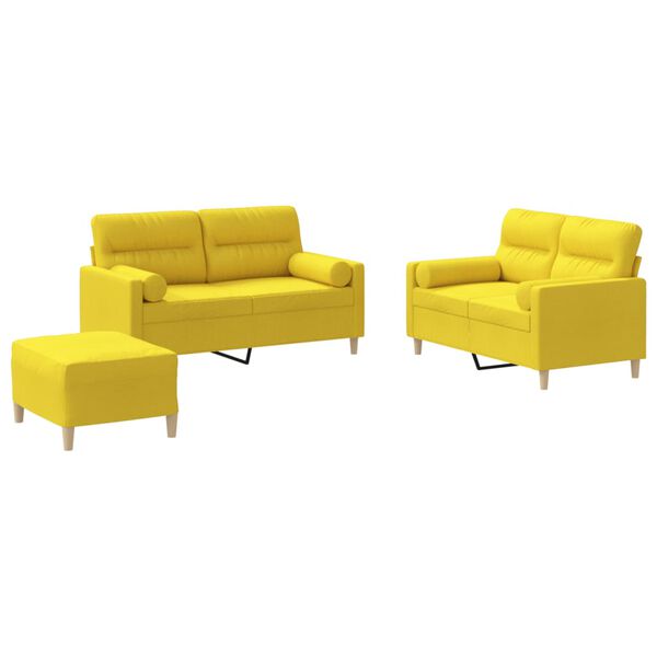vidaXL 3-dijelni set sofa s jastucima svjetložuti od tkanine