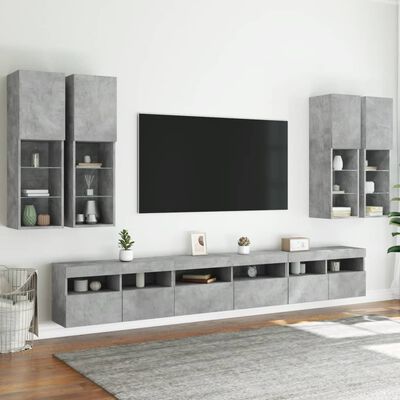 vidaXL 7-dijelni set zidnih TV ormarića s LED svjetlima boja betona