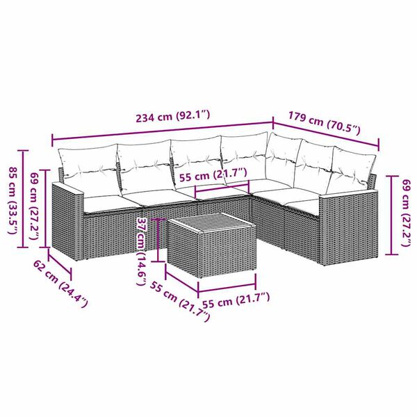 vidaXL 7-dijelni set vrtnih sofa od poliratana s jastucima crni