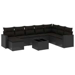 vidaXL 9-dijelni set vrtnih sofa s jastucima crni od poliratana