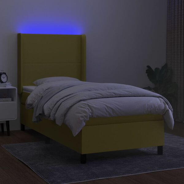 vidaXL Krevet box spring s madracem LED zeleni 80 x 200 cm od tkanine