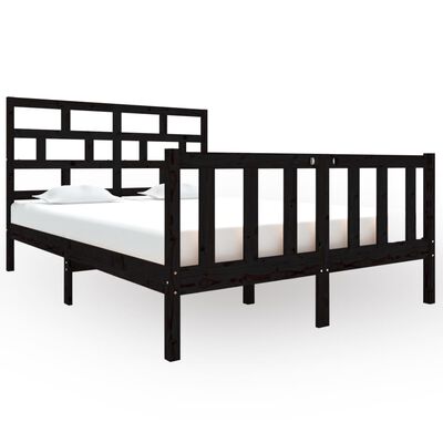vidaXL Okvir za krevet od masivne borovine crni 135x190 cm bračni