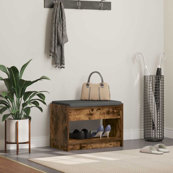 vidaXL Klupa za hodnik s jastukom Dimljeni Hrast 63 x 38 x 45 cm