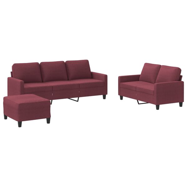 vidaXL 3-dijelni set sofa s jastucima crvena boja vina od tkanine