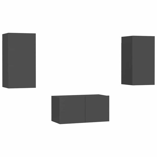 vidaXL 3-dijelni set TV ormarića sivi od konstruiranog drva