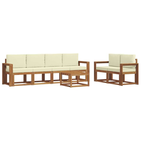 vidaXL Set vanjskih sofa 7 pcs Prirodna i krem Čvrsto drvo akacije